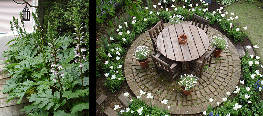 円形テラス　イギリス　庭　ガーデンデザイナー　麻生　恵